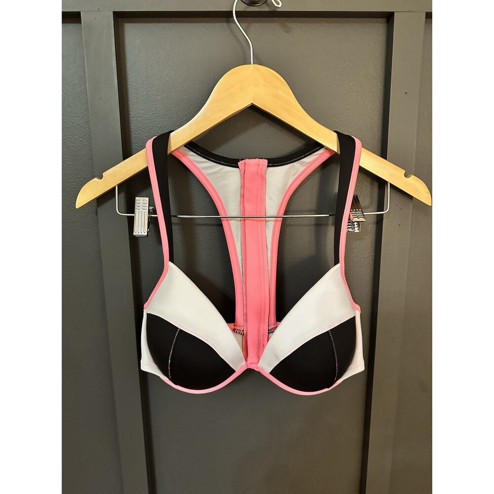 Victoria's Secret Black, White & Pink Racerback One-Piece Swim